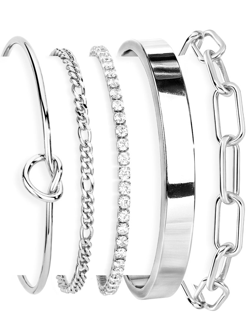 Gokeey Silver Bracelets for Women Bangle Cuff Bracelet Set for Women No Tarnishi Bracelets Jewelry Gifts for Women Trendy - Image 1