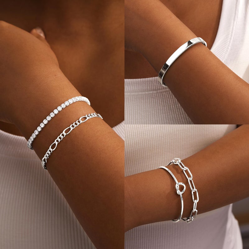 Gokeey Silver Bracelets for Women Bangle Cuff Bracelet Set for Women No Tarnishi Bracelets Jewelry Gifts for Women Trendy - Image 2