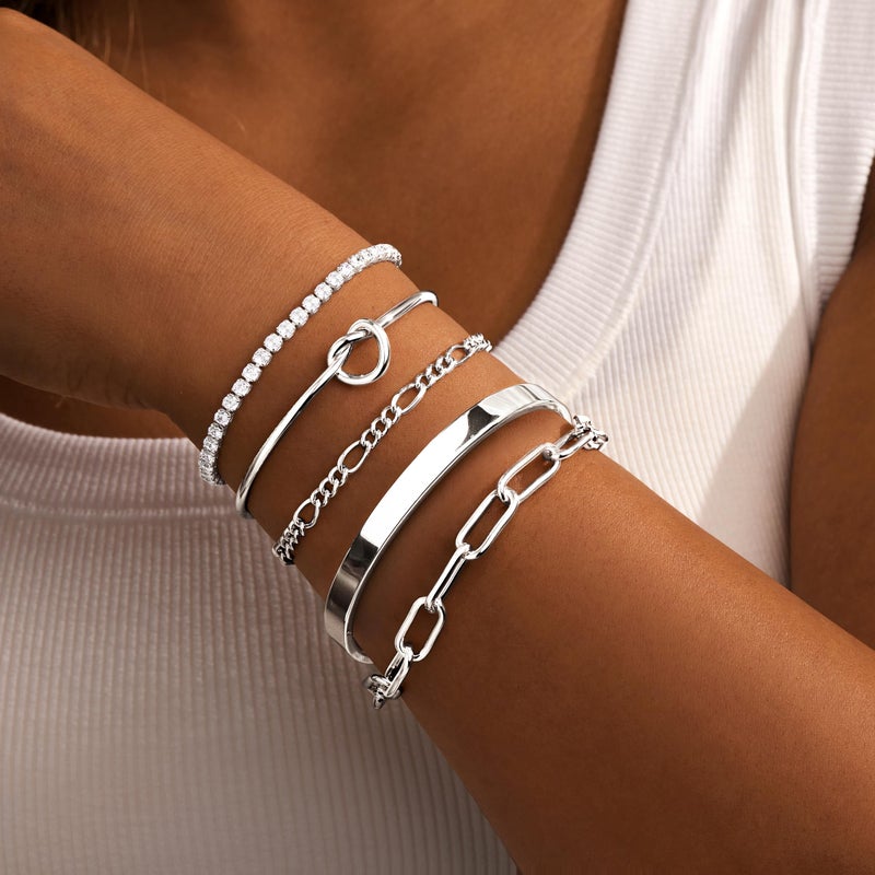 Gokeey Silver Bracelets for Women Bangle Cuff Bracelet Set for Women No Tarnishi Bracelets Jewelry Gifts for Women Trendy - Image 3