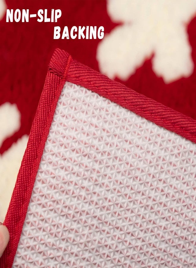 DEXDE Christmas Bathroom Decor Red Bathroom Rugs Runner Cute Bath Mat Non-Slip White Snow Christmas Home Decorations Microfiber Absorbent Shower Rug for Bathtub, 24”x60” - Image 5