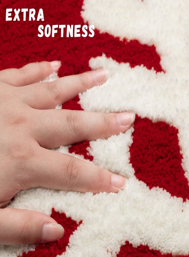 DEXDE Christmas Bathroom Decor Red Bathroom Rugs Runner Cute Bath Mat Non-Slip White Snow Christmas Home Decorations Microfiber Absorbent Shower Rug for Bathtub, 24”x60” - Image 4