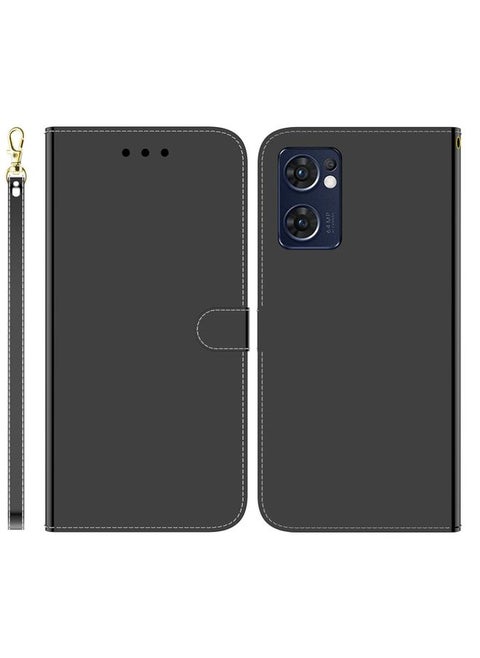 Case Cover For OPPO Reno7 5G Taiwan Version / Find X5 Lite Imitated Mirror Surface Horizontal Flip Leather Phone Case Black