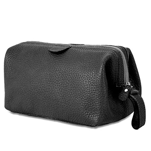 KomalC Large Premium Leather toiletry bag for Men and Women, travel utility Dopp kit wash bag (Black) - Image 5