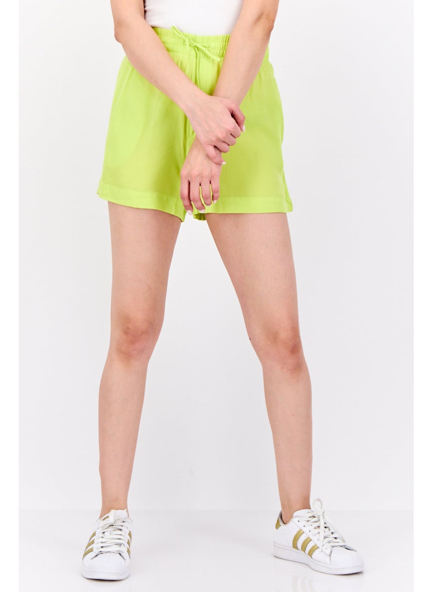 MANGO Women Solid Basic Shorts, Lime Green  - Image 1