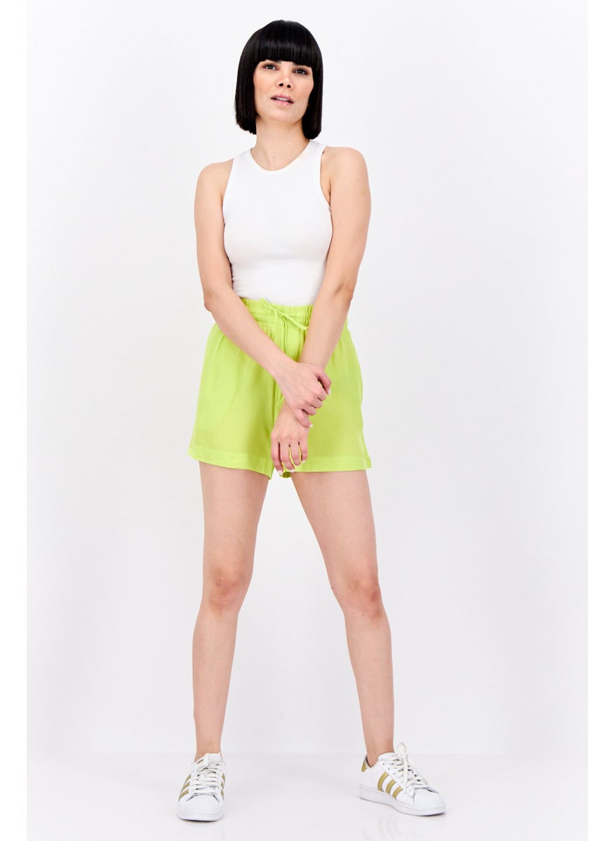 MANGO Women Solid Basic Shorts, Lime Green  - Image 4