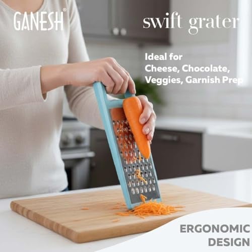 Ganesh Swift Stainless Steel Flat Vegetable Grater for Cheese, Potato, Carrot and Slicer with Non-Slip Base, Dishwasher Safe - Image 2