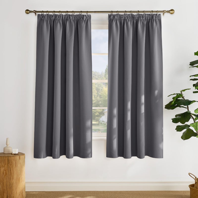 PONY DANCE Grey Blackout Curtains  Pencil Pleat Room Darkening Window Curtain Panels for Boys Bedroom Solid Window Blinds for Thermal Insulated W55 X L69 1 Pair