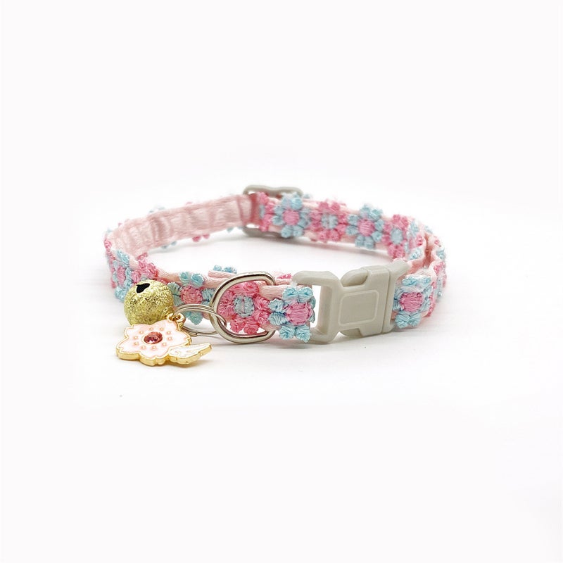 Rainbow Lace Flower Cat Collar with Bell - Image 3