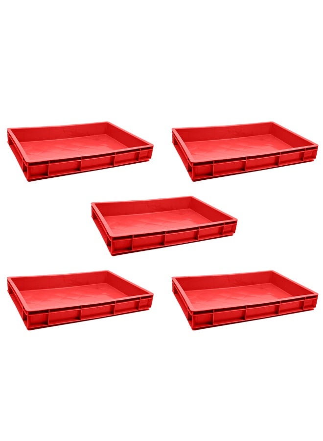 Ethic Solutions 5pcs of Plastic Storage Catering Closed Crate Box 600×400×80 mm 19L Stackable Heavy Duty Reinforced Walls Anti-Slip Base for Home Industrial Commercial Delivery - Red