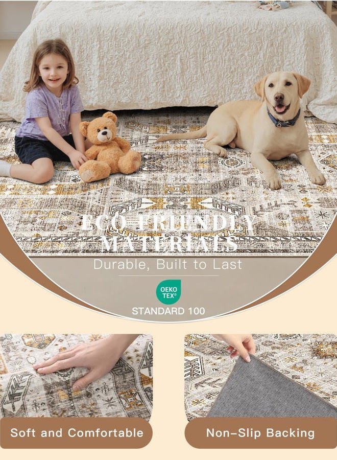 Madane 3x20 Hallway Runner Rug - Extra Long Carpet Runners for Hallways 20ft Non Slip Stain Resistant Rugs Runner for Living Room Bedroom 20 Feet Distressed Floor Carpet for Kitchen, Brown/Gold - Image 5