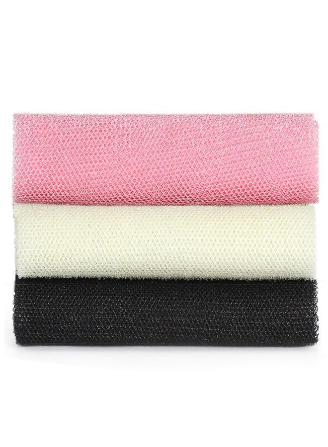 JASSINS African Exfoliating Net,JASSINS African Sponge Net,Body Exfoliating Long Net Shower Body Scrubber Back Scrubber Skin Smoother（Black+White+Pink） - Image 1