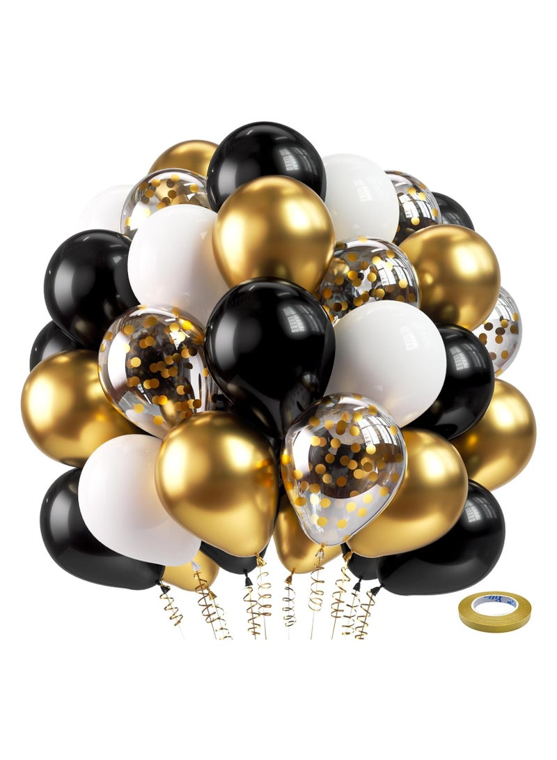 Home zone 60pcs 12 inch Black White Gold Metallic Chrome and Gold Confetti Balloons for Birthday Wedding and Gold Theme Party Decoration - Image 1