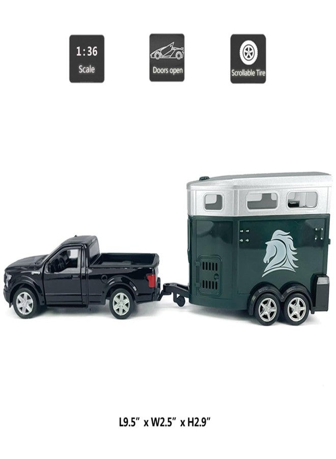 VIIGER F-150 Pickup Truck Trailer Towing Horse Transporter Farm Trailers, Doors Open, 1/36 Scale Model Car Diecast Metal Toy Cars, 3 4 5 6 7 Year Old Kids Boys Gifts, Cake Topper Home Office Décor Collection - Image 2