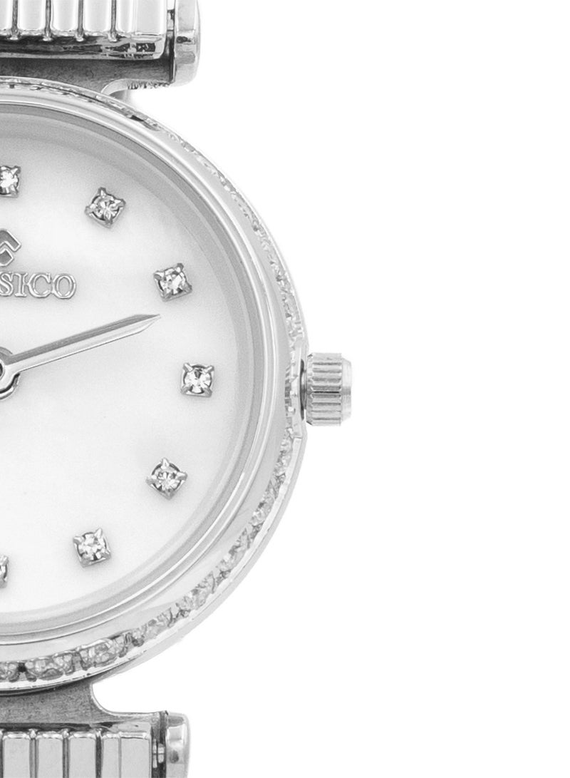 Clasico ساعة معصم نسائية فاخرة من غريس بشبكة فضية 30 مم - قرص من أم اللؤلؤ مع علامات كريستالية، حركة كوارتز - Image 3
