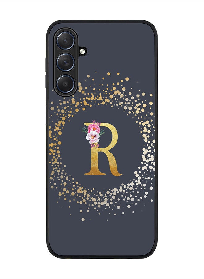 Stylizedd Rugged Black edge case for Samsung Galaxy M54 5G, Slim fit Soft Case Flexible Rubber Edges Anti Drop TPU Gel Thin Cover -  Custom Monogram Initial Letter Floral Pattern Alphabet - R  (Grey ) - Image 1