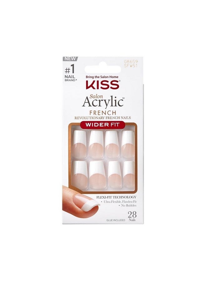 KISS Acrylic French False Nails Kit, Long Coffin Wilder Fit Design Nail, Classic White Color French Tip Nails, Ready To Wear Gel & Manicure Stick Included, Long-Lasting Convenient & Easy To Apply - Image 1