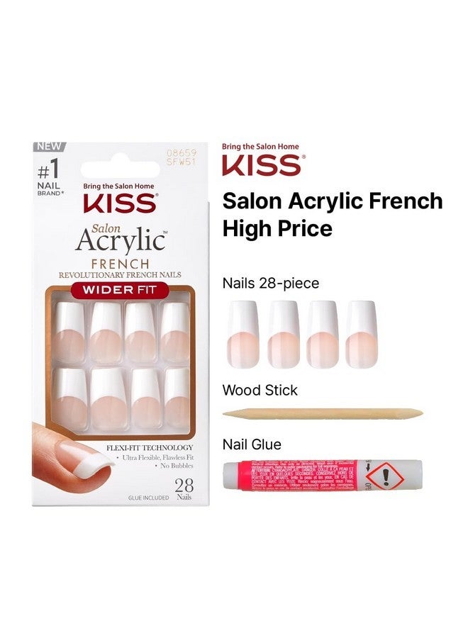 KISS Acrylic French False Nails Kit, Long Coffin Wilder Fit Design Nail, Classic White Color French Tip Nails, Ready To Wear Gel & Manicure Stick Included, Long-Lasting Convenient & Easy To Apply - Image 3