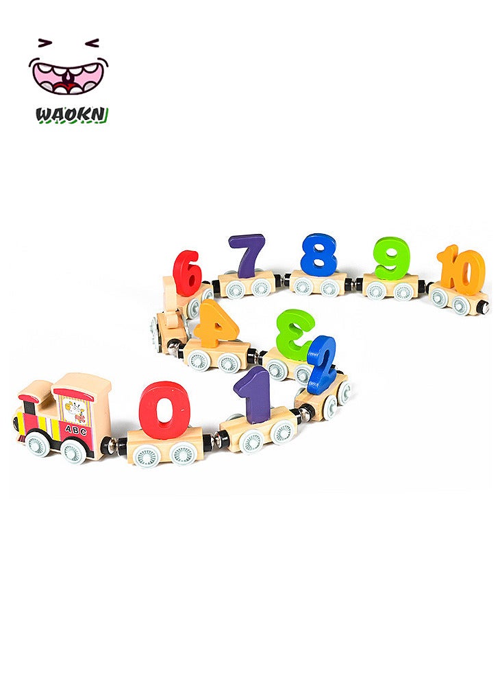 WAOKN Wooden Early Education Train Drag Toy 12 Section Number Train, 0 to 10 Number Colorful Wooden Train Educational Toy Suitable,Educational Learning Toys for Kids,Boys,Girls,Children-Wooden Train Set for Kids - Image 1