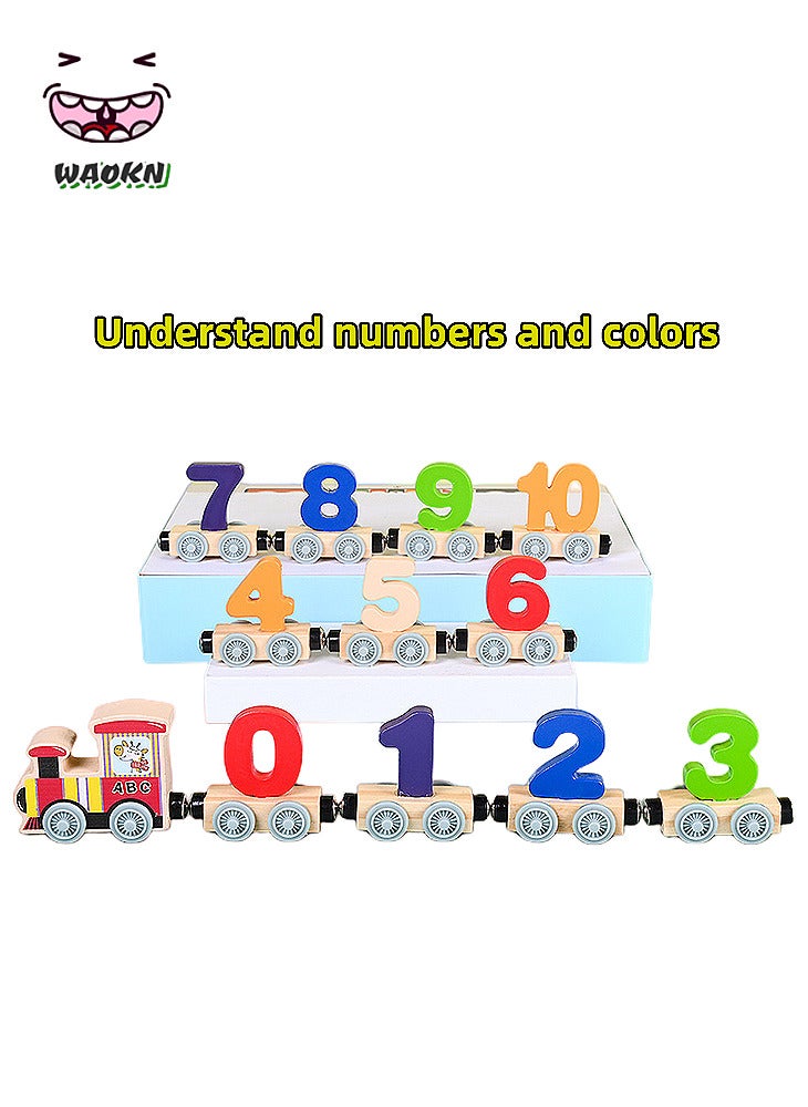 WAOKN Wooden Early Education Train Drag Toy 12 Section Number Train, 0 to 10 Number Colorful Wooden Train Educational Toy Suitable,Educational Learning Toys for Kids,Boys,Girls,Children-Wooden Train Set for Kids - Image 2
