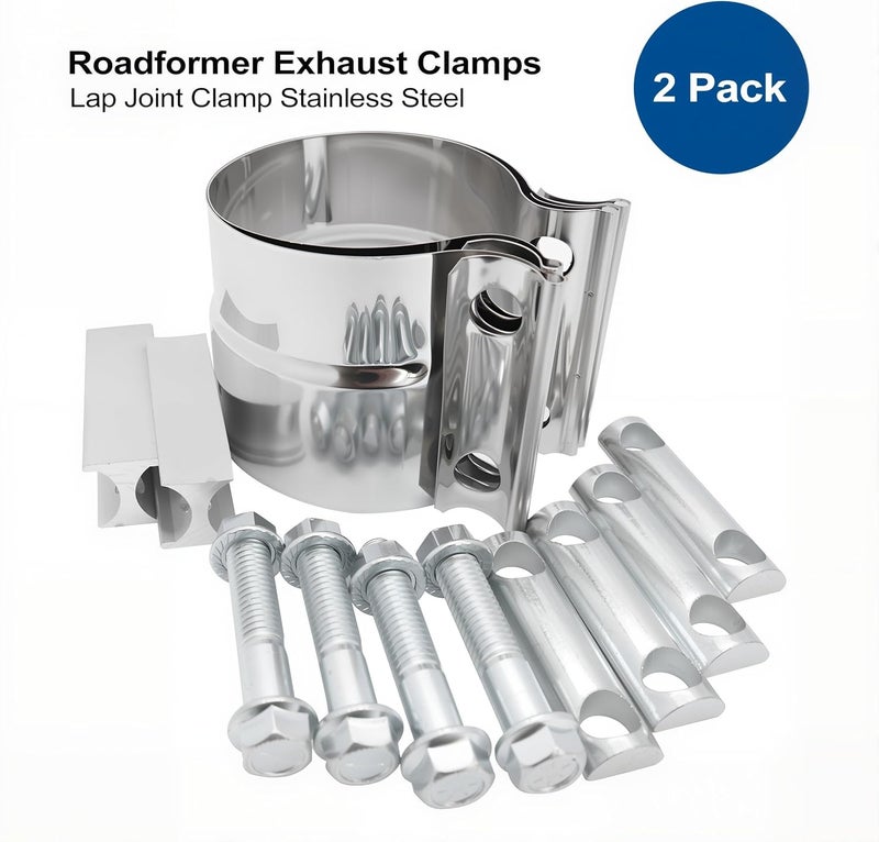 ROADFORMER 3 inch Exhaust Clamp Stainless Steel Muffler Band Clamps for 3" Inner Diameter to 3" Outer Diameter Turbo Downpipe Exhaust System Repair - 2 Pieces - Image 3
