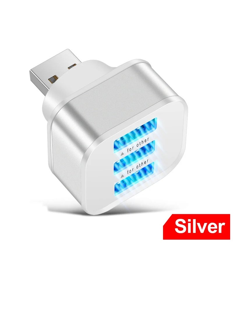 AROAQ 3 Port USB Extender, USB 2.0 Quick Charging USB Hub, Lightweight And Portable USB Splitter Adapter Convertor, Safe And Efficient Multiple Interface Car USB Expander, (Silver) - Image 1
