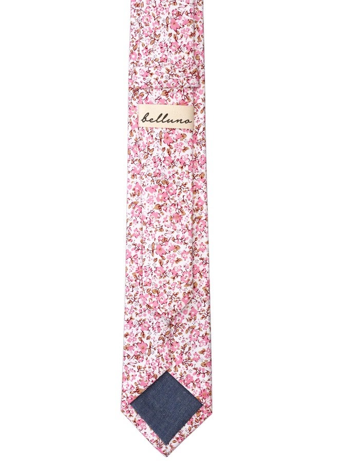 BELLUNO Floral Skinny Tie for Men, Slim Flower Tie for Wedding, Activities, Gift Box-Pink Daisy - Image 3