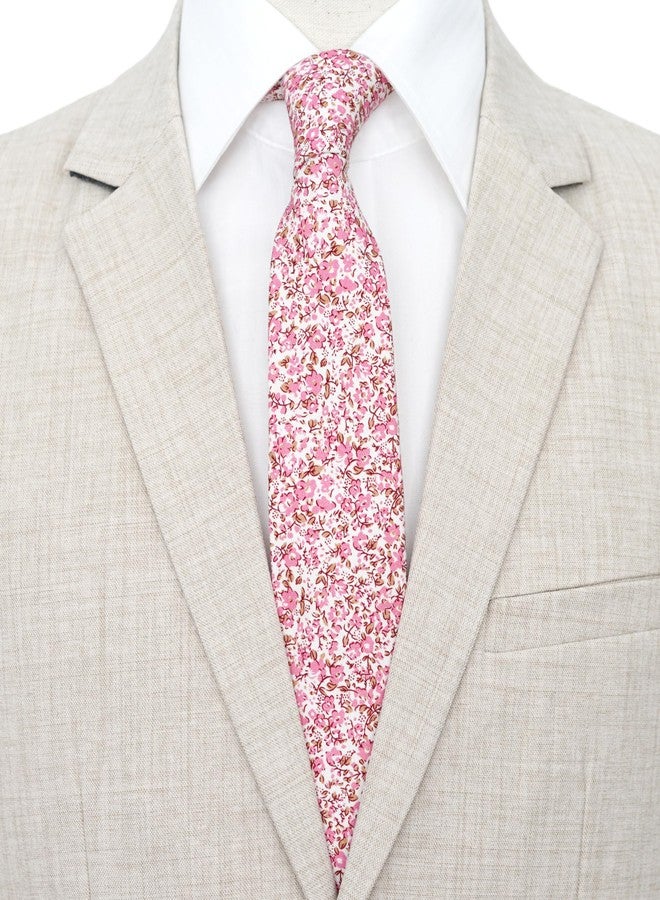 BELLUNO Floral Skinny Tie for Men, Slim Flower Tie for Wedding, Activities, Gift Box-Pink Daisy - Image 4