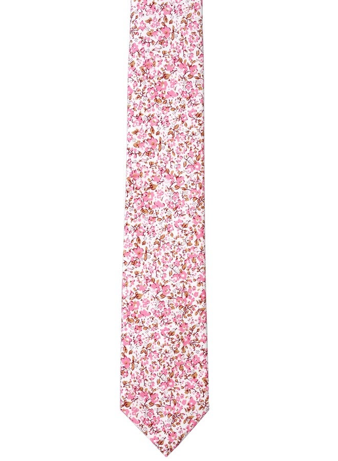 BELLUNO Floral Skinny Tie for Men, Slim Flower Tie for Wedding, Activities, Gift Box-Pink Daisy - Image 2