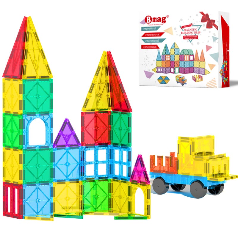 Bmag Magnetic Tiles 67 PCS with 1 Car Building Blocks for Toddlers 3D Magnet STEM Educational Learning Building Blocks for Kids Children Stacking Montessori Toys Gifts for Boys Girls - Image 2