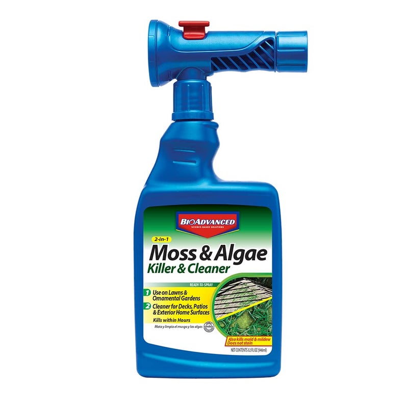 BioAdvanced 2-in-1 Moss and Algae Killer and Cleaner for Lawns, Roofs, Patios, Decks, and More, Ready-to-Spray, 32 oz - Image 1