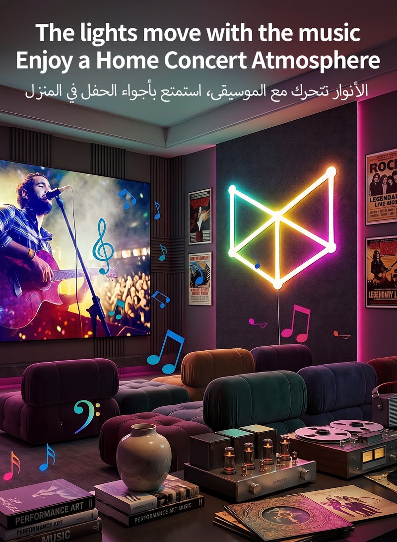 EOOKOC لوحات إضاءة حائط ليد ذكية واي فاي (9 قطع)، ألوان RGB متزامنة مع الموسيقى، 40+ مشهداً ديناميكياً، تعمل مع Alexa و Google Assistant، ديكور للغرف والبارات - Image 2