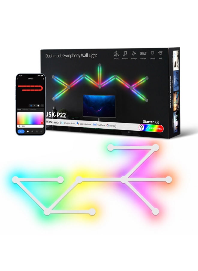 EOOKOC لوحات إضاءة حائط ليد ذكية واي فاي (9 قطع)، ألوان RGB متزامنة مع الموسيقى، 40+ مشهداً ديناميكياً، تعمل مع Alexa و Google Assistant، ديكور للغرف والبارات - Image 1