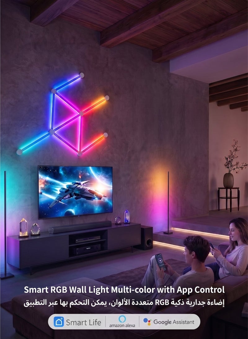 EOOKOC لوحات إضاءة حائط ليد ذكية واي فاي (9 قطع)، ألوان RGB متزامنة مع الموسيقى، 40+ مشهداً ديناميكياً، تعمل مع Alexa و Google Assistant، ديكور للغرف والبارات - Image 4