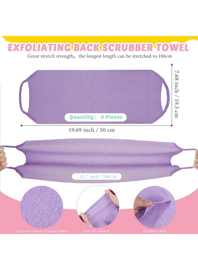 Breling 4 Pack Exfoliating Shower Bath Gloves Back Scrubber Set 2 Exfoliating Body Scrubber Nylon Back Washer 2 Pairs Scrub Gloves For Women Men Children Skin Stretchable Pull Strap Washcloth Pink Purple  - Image 3
