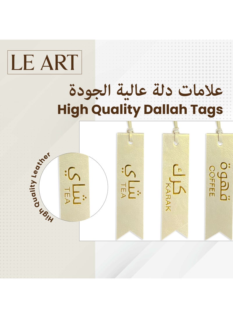 LeArt Rectangle Dallah Flask Tags - Dallah Coffee Pot, Tea, Coffee and Karak Tag | Dallah Tags (Metallic Cream - Set of 3) - Image 5
