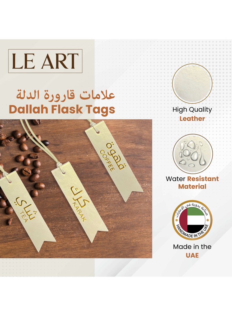 LeArt Rectangle Dallah Flask Tags - Dallah Coffee Pot, Tea, Coffee and Karak Tag | Dallah Tags (Metallic Cream - Set of 3) - Image 2