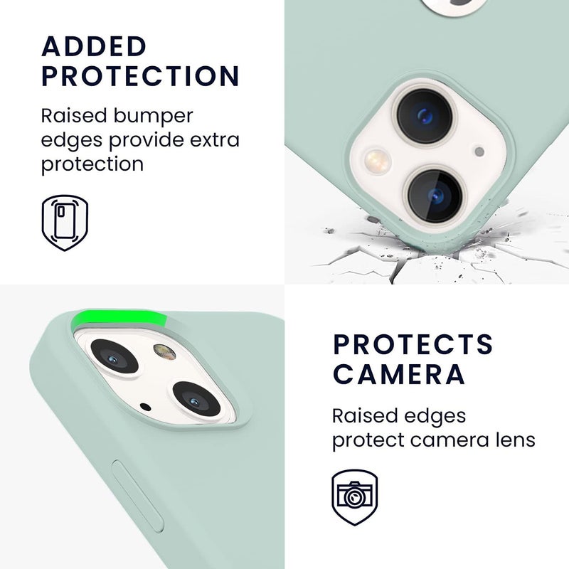 Elzzi Microfiber Logo Cut Cover Compatible for iPhone 13 Case Cushion Liquid Soft Silicone Gel Rubber Phone Cases Non-Slip Full Body Protective Shockproof Back Cover 6.1 inch, Mint Green - Image 4