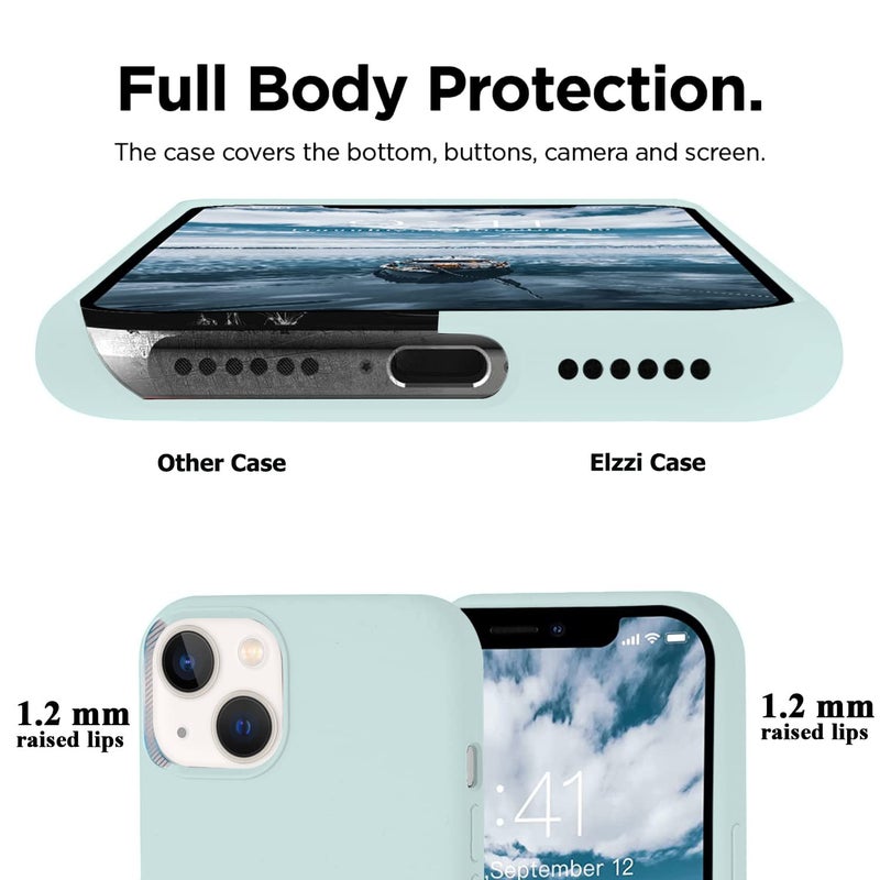 Elzzi Microfiber Logo Cut Cover Compatible for iPhone 13 Case Cushion Liquid Soft Silicone Gel Rubber Phone Cases Non-Slip Full Body Protective Shockproof Back Cover 6.1 inch, Mint Green - Image 5