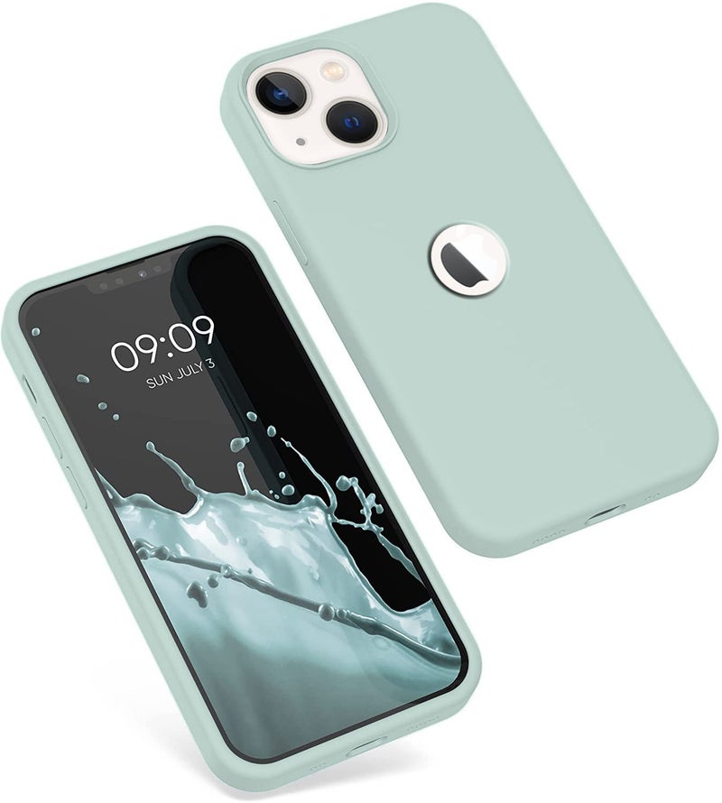 Elzzi Microfiber Logo Cut Cover Compatible for iPhone 13 Case Cushion Liquid Soft Silicone Gel Rubber Phone Cases Non-Slip Full Body Protective Shockproof Back Cover 6.1 inch, Mint Green - Image 3