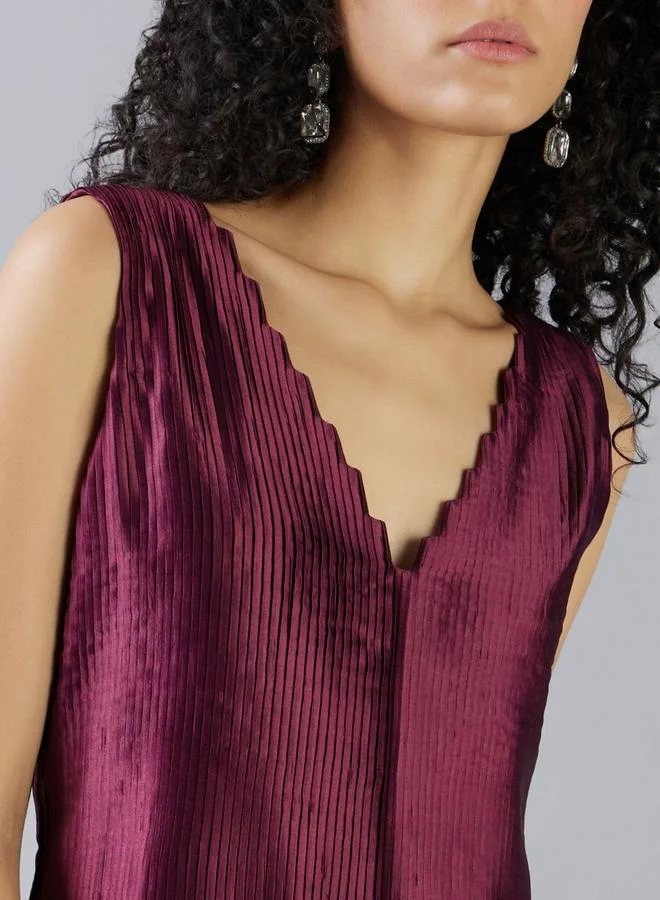ميش Mish Pleated V Neck A-Line Midi Dress