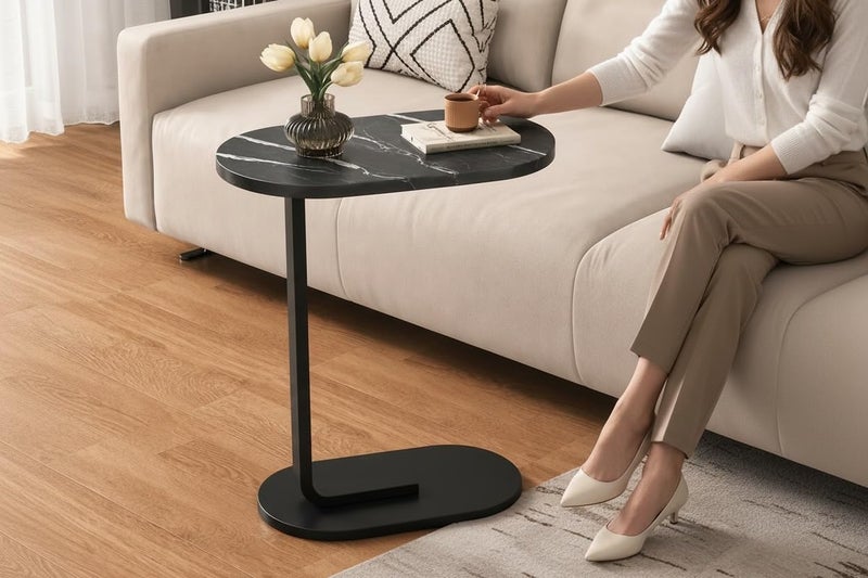 UShop U SHOP C Shaped End Table Space Saving Sofa Side Table Bedroom Indoor Outdoor Wooden Coffee Table for Sofa Bed - Image 4