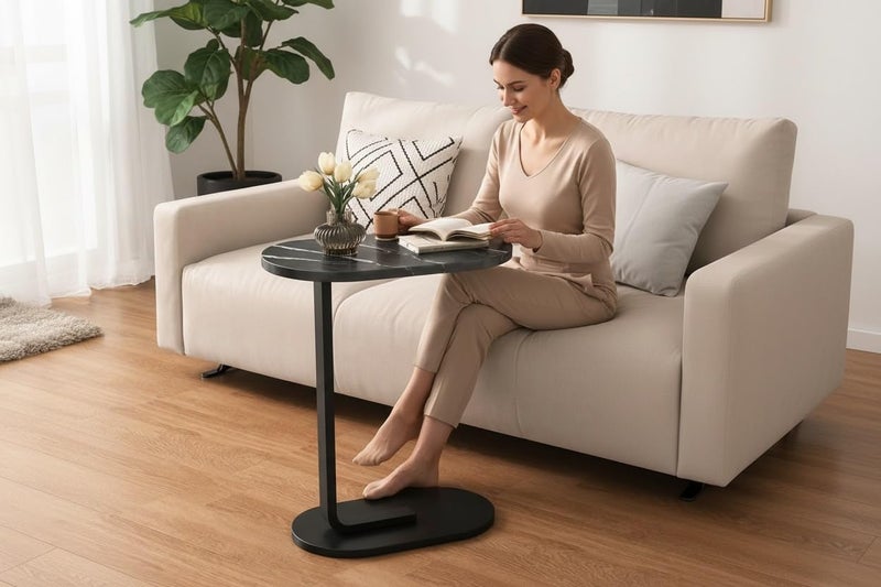 UShop U SHOP C Shaped End Table Space Saving Sofa Side Table Bedroom Indoor Outdoor Wooden Coffee Table for Sofa Bed - Image 2