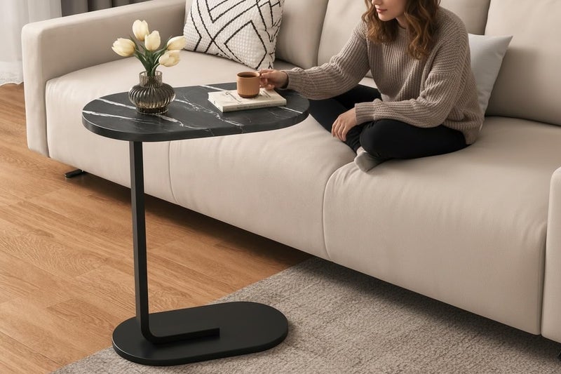 UShop U SHOP C Shaped End Table Space Saving Sofa Side Table Bedroom Indoor Outdoor Wooden Coffee Table for Sofa Bed - Image 3