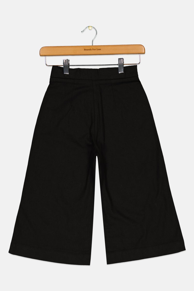 Overkids Kids Girl Plain Wide Leg Pants, Black  - Image 2