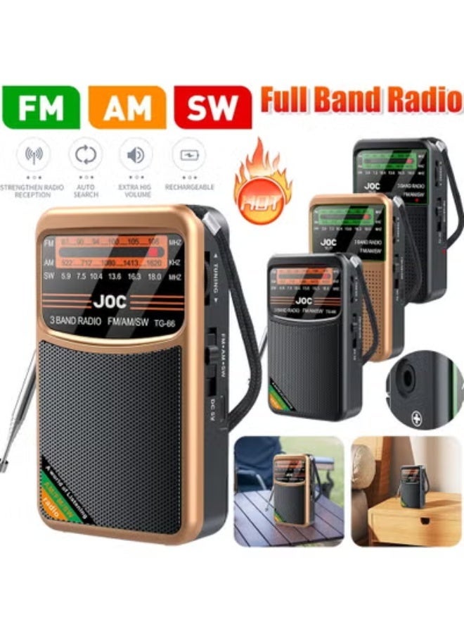Joc Emergency Pocket Radio FM AM SW Radio Built-in Speaker Transistor Radio Type-C Rechargeable Radio Player for Senior Home Walking - Image 1