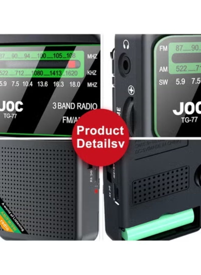 Joc Emergency Pocket Radio FM AM SW Radio Built-in Speaker Transistor Radio Type-C Rechargeable Radio Player for Senior Home Walking - Image 4