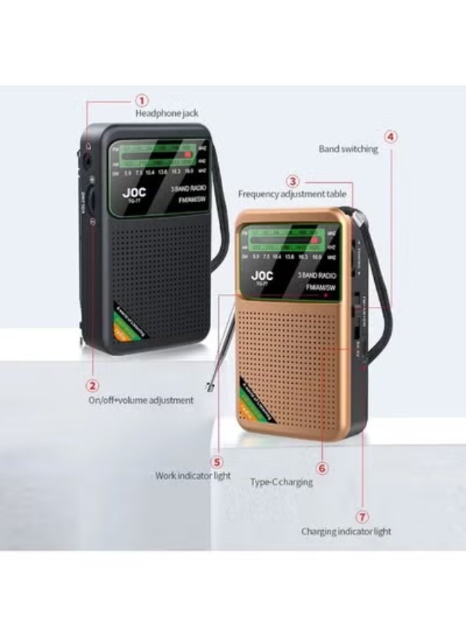 Joc Emergency Pocket Radio FM AM SW Radio Built-in Speaker Transistor Radio Type-C Rechargeable Radio Player for Senior Home Walking - Image 5