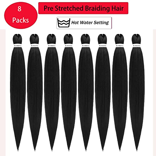 ROSDINA Pre-stretched Braiding Hair - 28 Inch 8 Packs Jet Black Super Long Braiding Hair For Twist or Box Braids, Yaki Texture Hot Water Setting Synthetic Braiding Hair Extensions (28 Inch, #1-8P) - Image 2