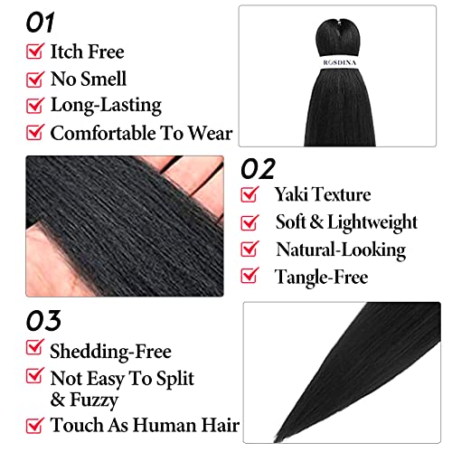 ROSDINA Pre-stretched Braiding Hair - 28 Inch 8 Packs Jet Black Super Long Braiding Hair For Twist or Box Braids, Yaki Texture Hot Water Setting Synthetic Braiding Hair Extensions (28 Inch, #1-8P) - Image 3