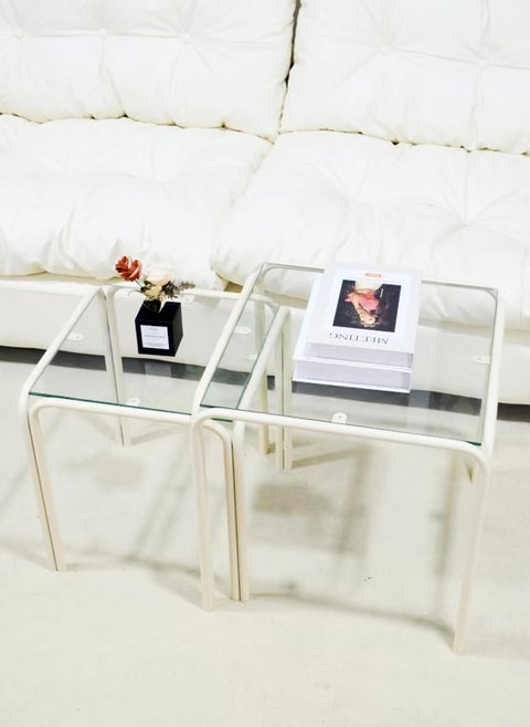 Simple Modern Square Mother-and-Child Tea Table Combination, Tempered Glass Metal Frame Coffee Tea Table